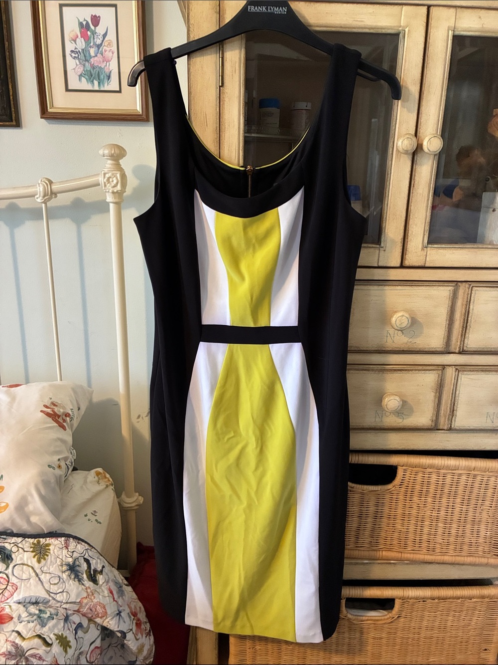 Frank Lyman Design Black, White & Yellow Colorblock Sheath Dress